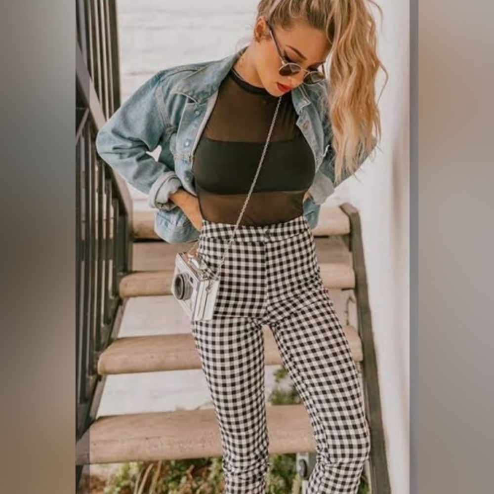 Forever 21 Contemporary Black White Gingham Pants - Medium
